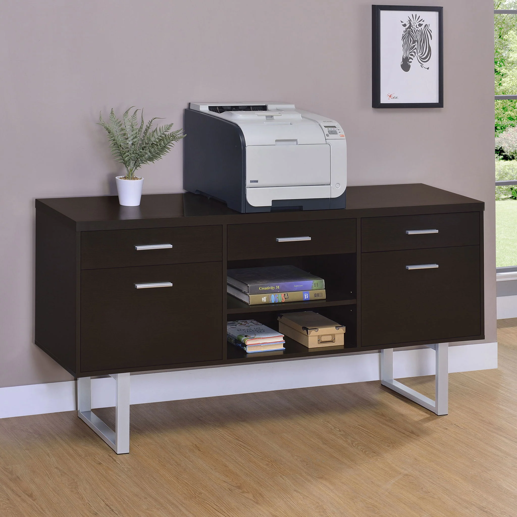 5 Drawer Credenza With Open Shelving - Cappuccino - Image 4