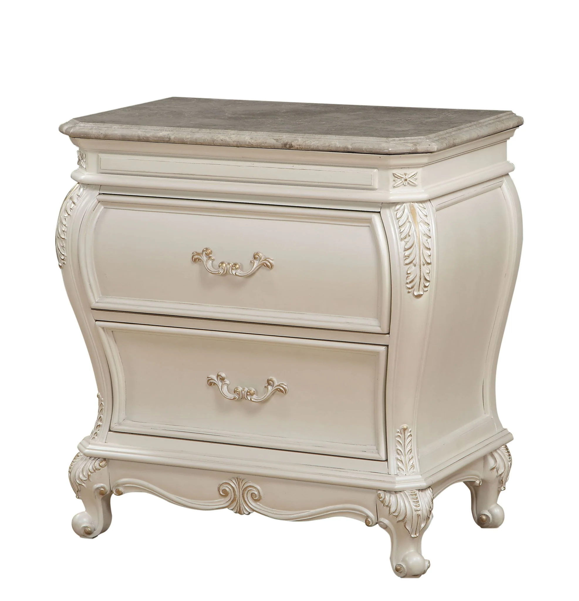 Chantelle - Nightstand With Granite Top - White - Image 3