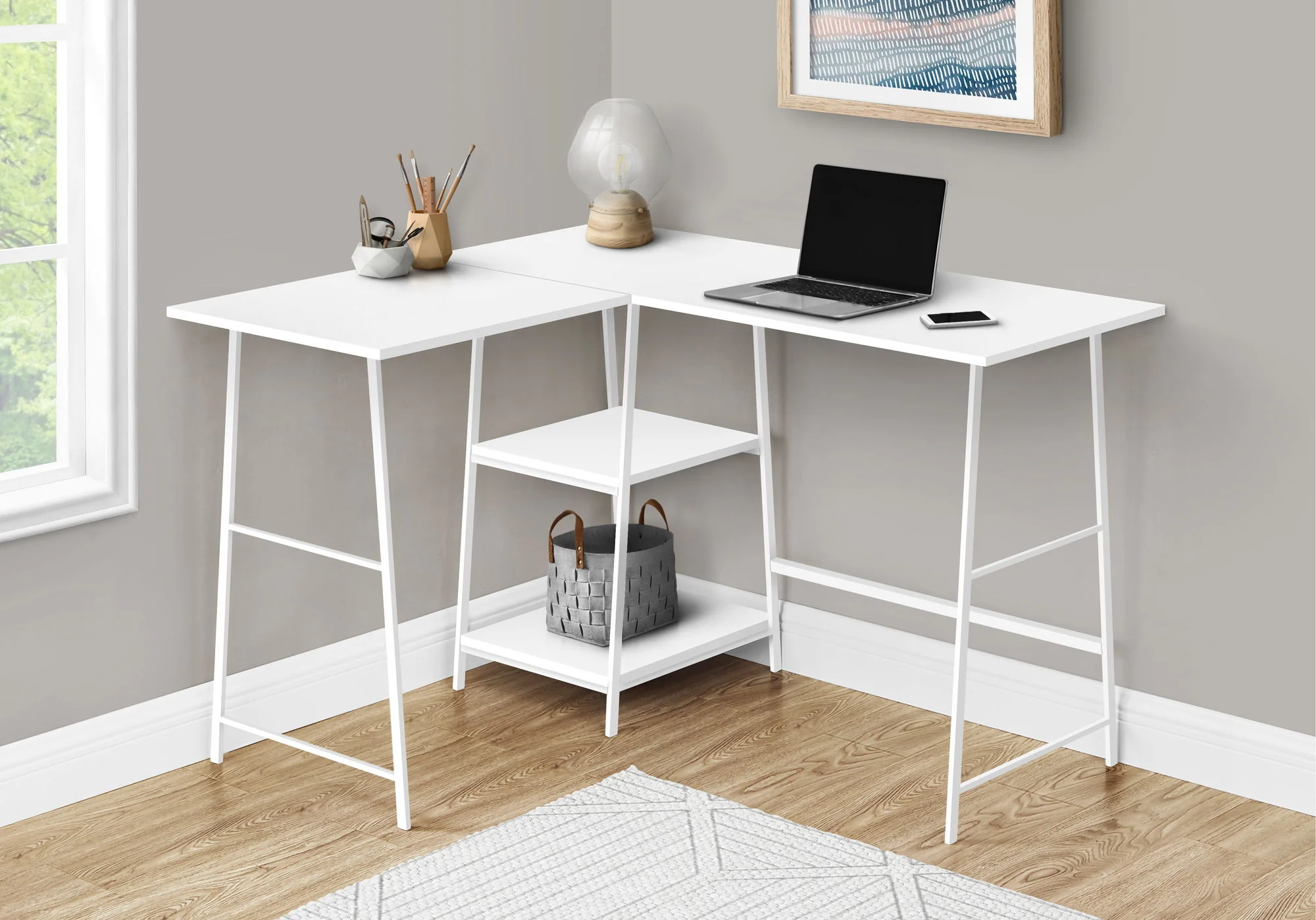 Computer Desk, Home Office, Corner, Storage Shelves, L Shape, Work, Laptop, Contemporary, Modern - Base - Image 8