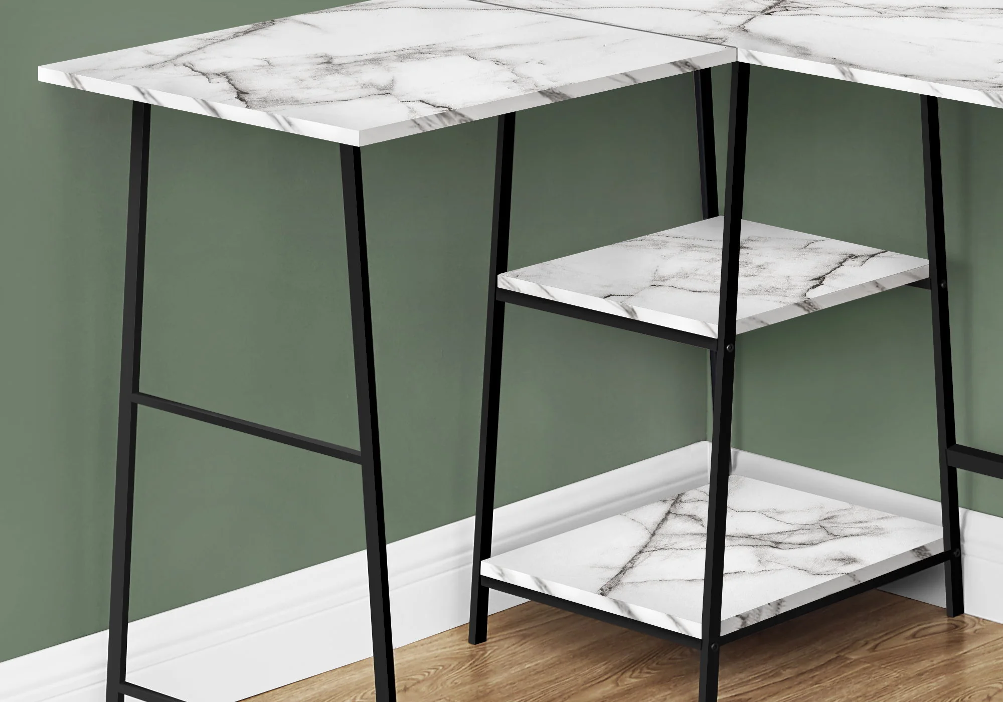 Computer Desk, Home Office, Corner, Storage Shelves, L Shape, Work, Laptop, Marble Look Laminate, Contemporary, Modern - Image 8