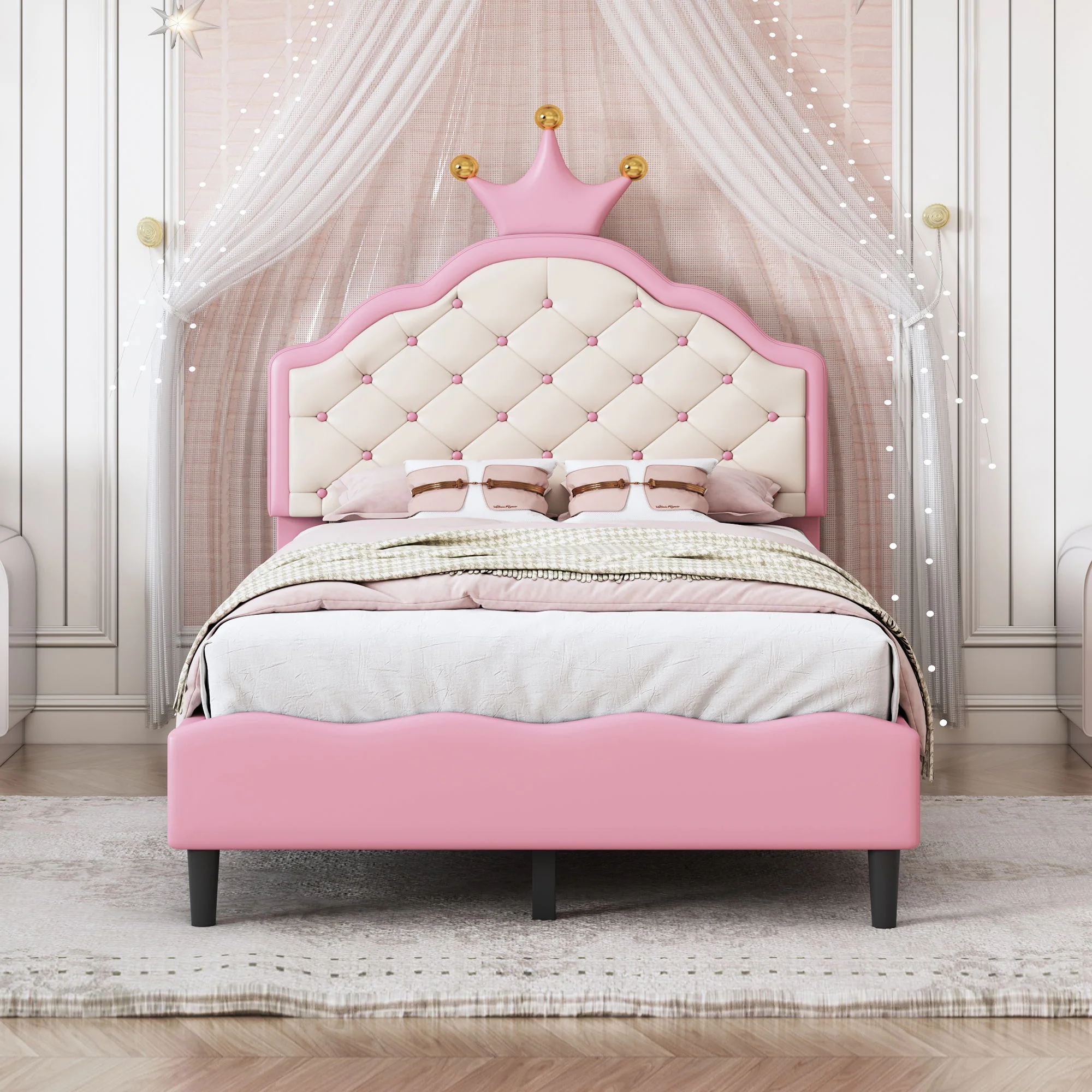 Lovely Crown Fantasy Princess Bed With Tufted Headboard - Image 4