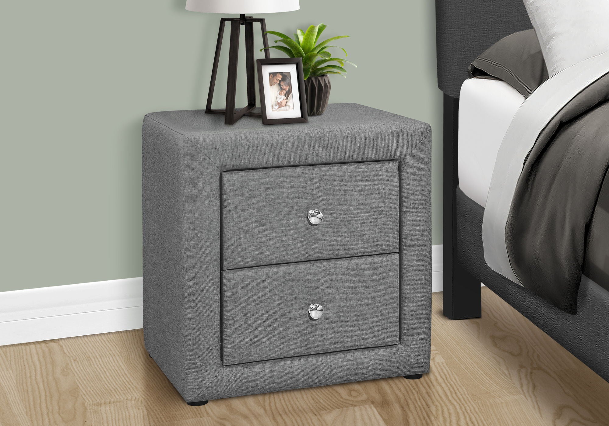 Nightstand, Storage Drawer Versatile Use, Upholstered, Transitional - Image 11