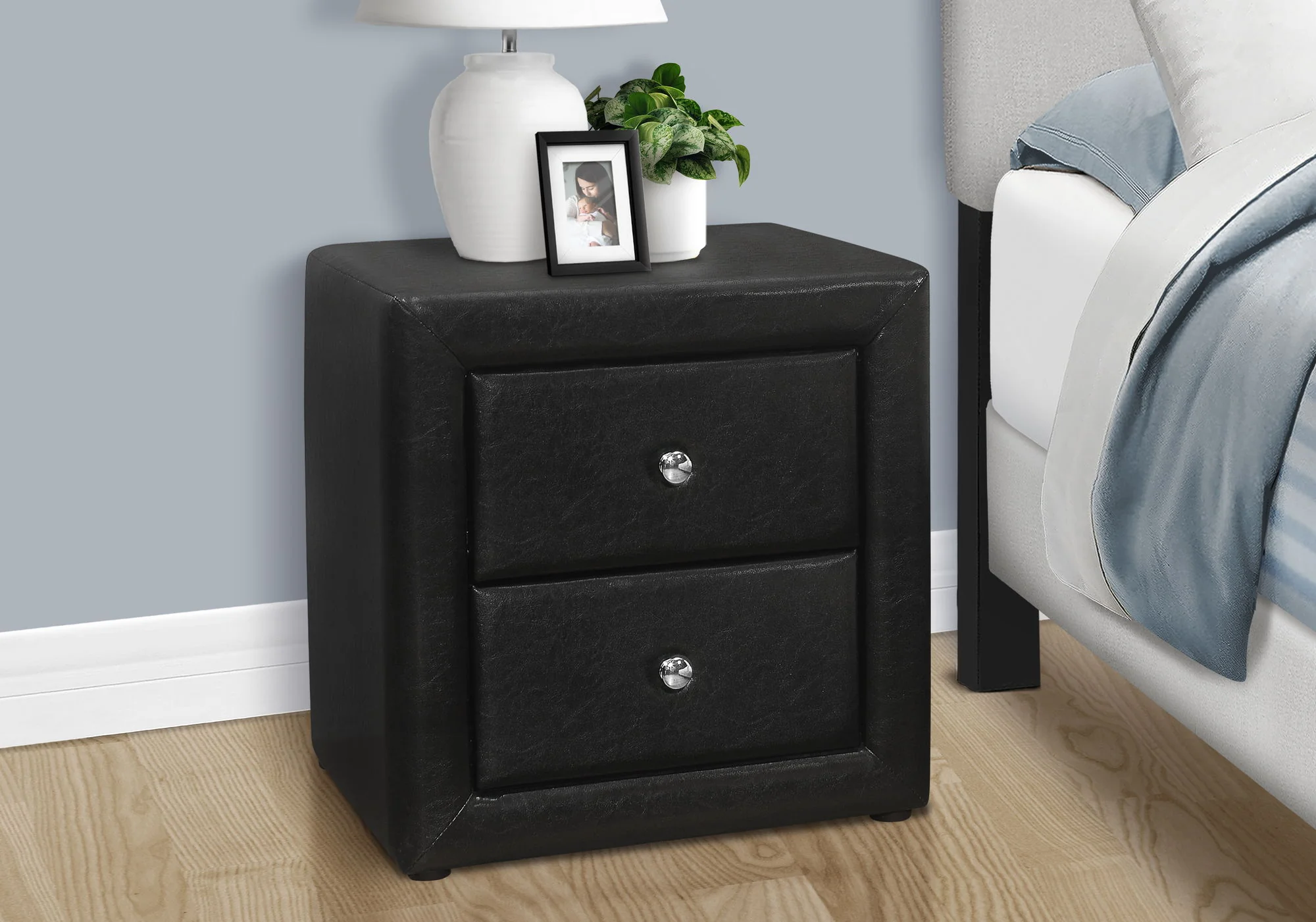 Nightstand, Storage Drawer Versatile Use, Upholstered, Transitional - Image 13