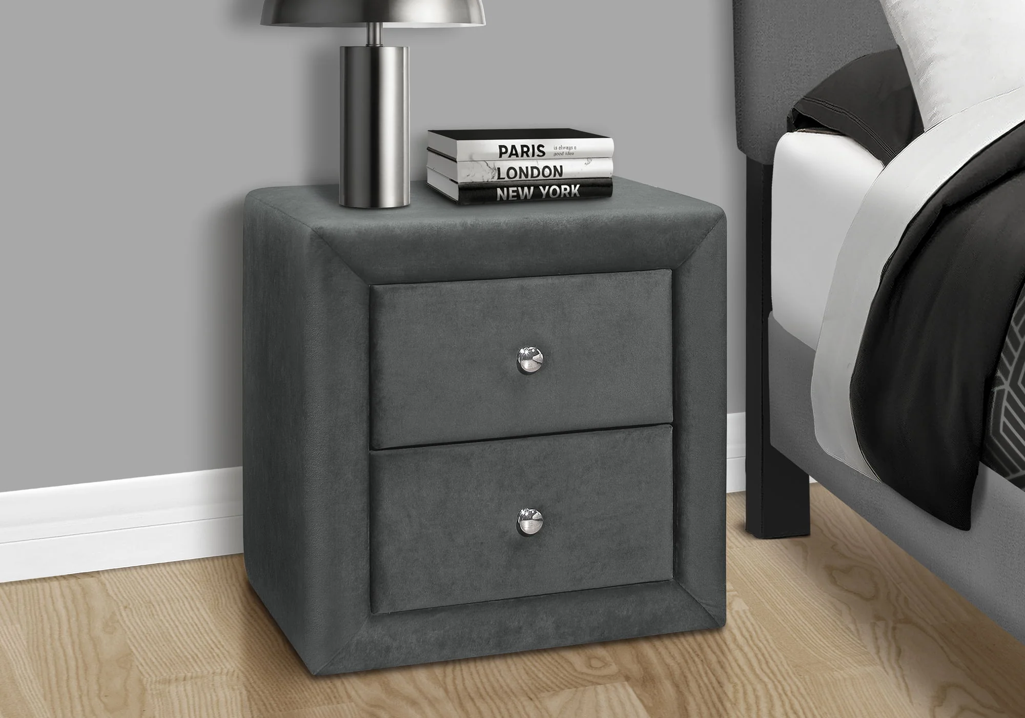 Nightstand, Storage Drawer Versatile Use, Upholstered, Transitional - Image 18