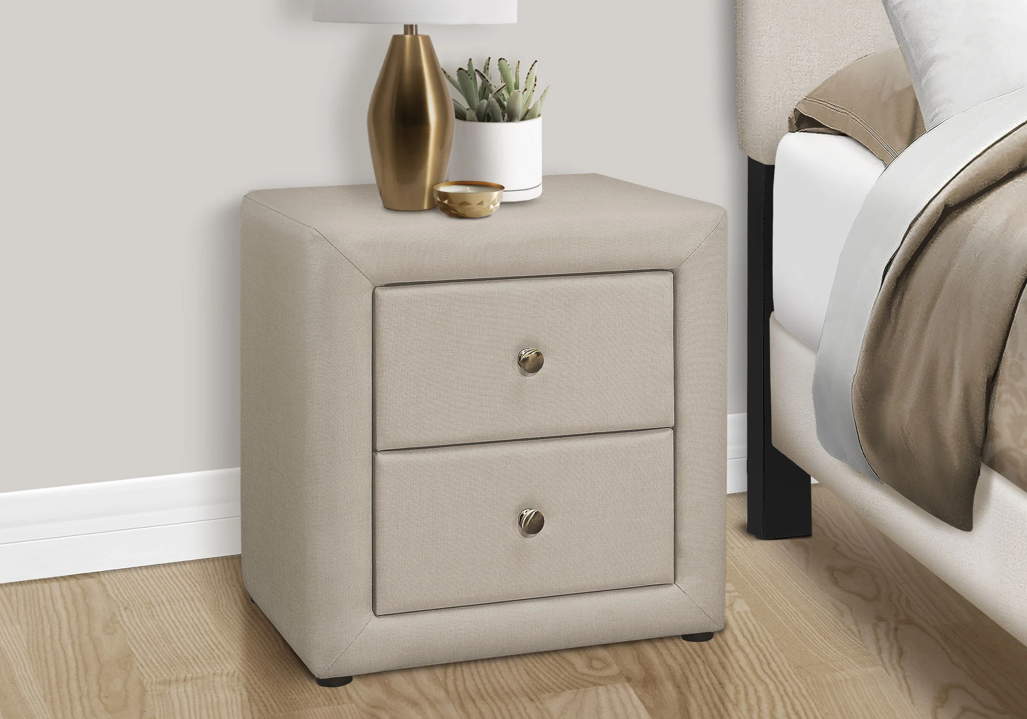 Nightstand, Storage Drawer Versatile Use, Upholstered, Transitional - Image 22