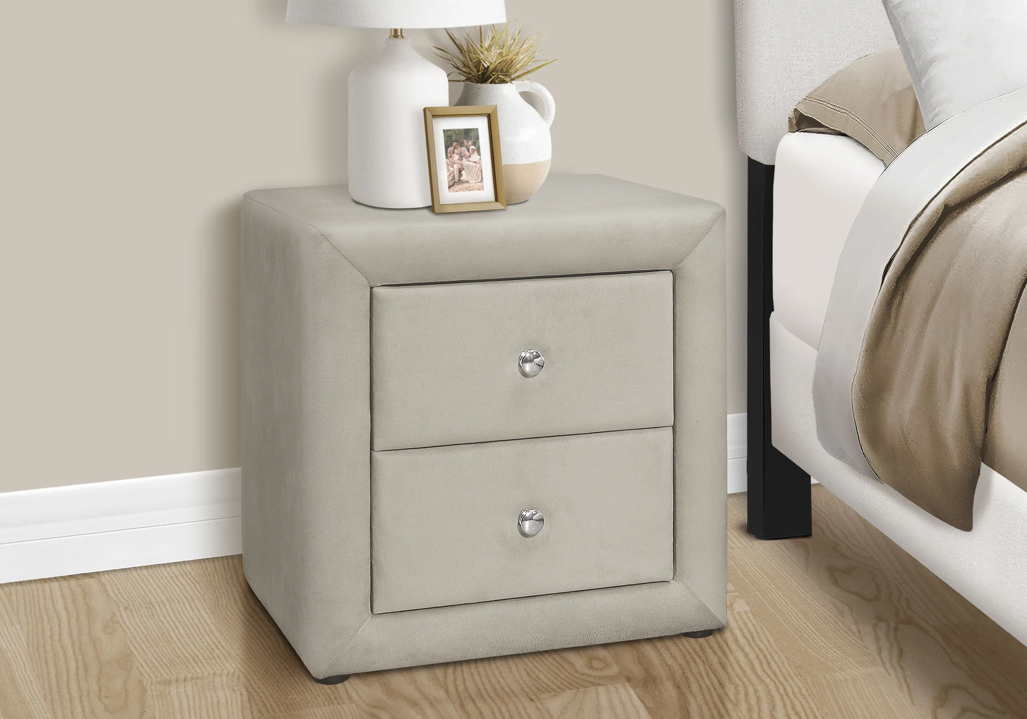 Nightstand, Storage Drawer Versatile Use, Upholstered, Transitional - Image 9