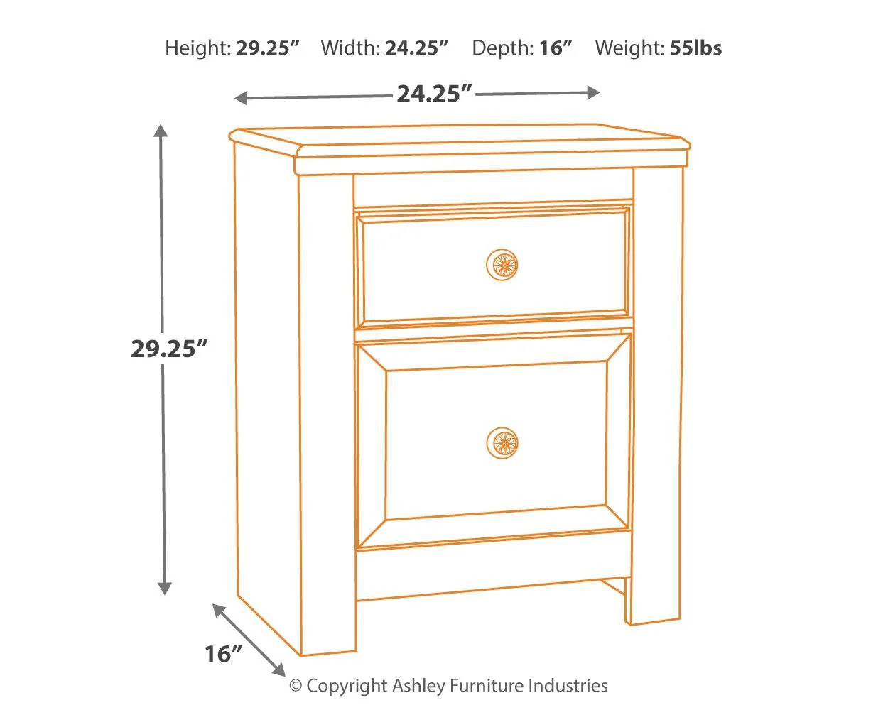 Paxberry - Two Drawer Night Stand - Whitewash - Image 3