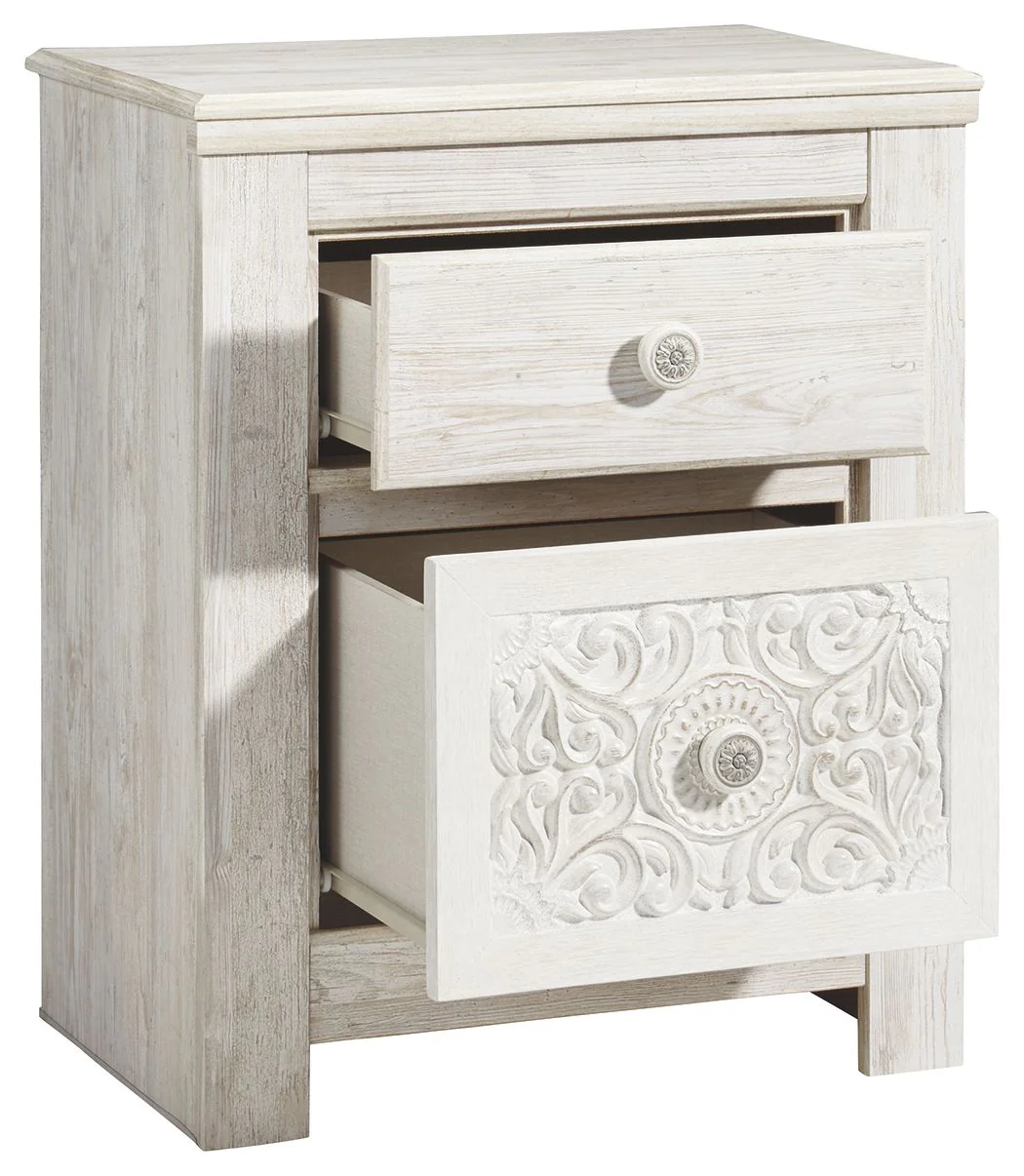Paxberry - Two Drawer Night Stand - Whitewash - Image 4