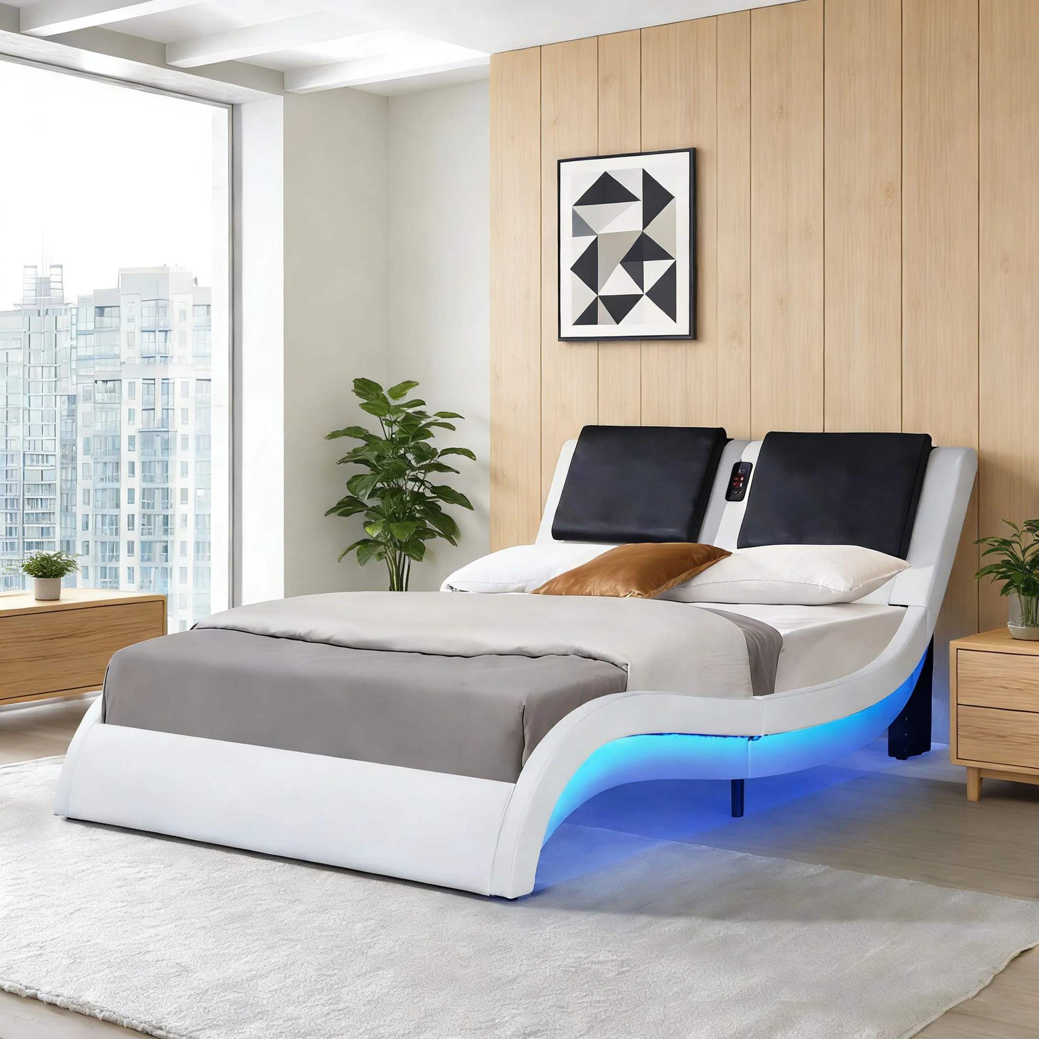 Platform Bed Frame With LED Lighting, tooth Music, Vibration Massage - Image 11