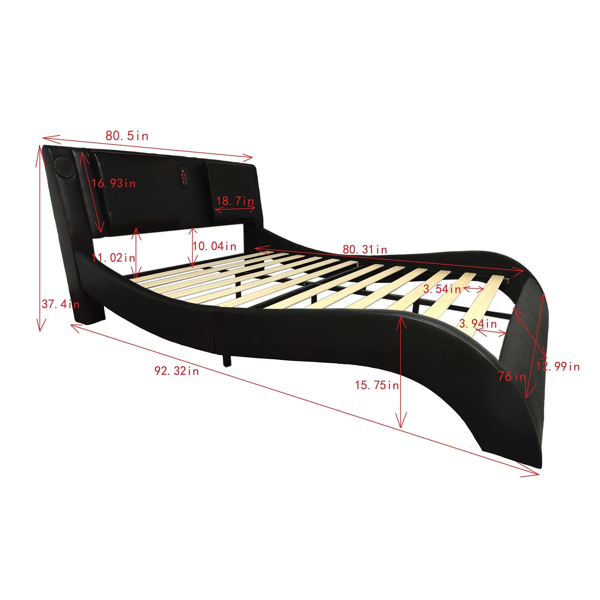 Platform Bed Frame With LED Lighting, tooth Music, Vibration Massage - Image 12