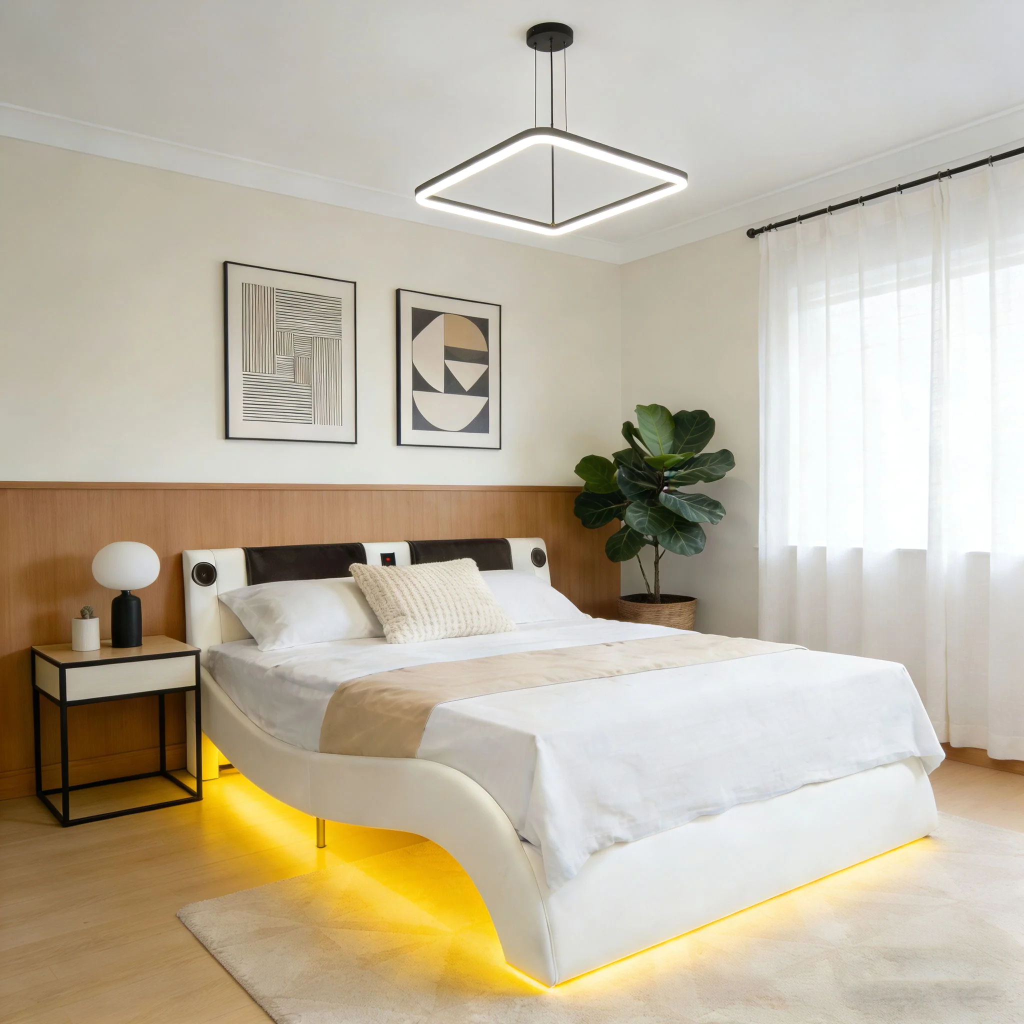 Platform Bed Frame With LED Lighting, tooth Music, Vibration Massage - Image 13