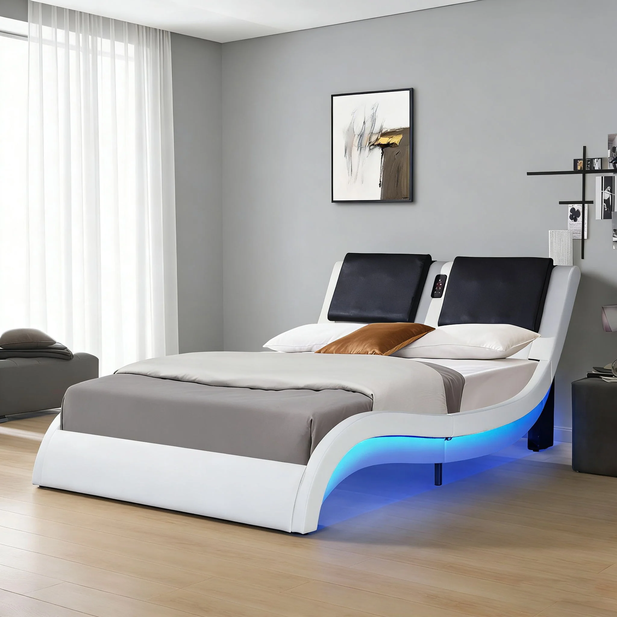 Platform Bed Frame With LED Lighting, tooth Music, Vibration Massage - Image 16