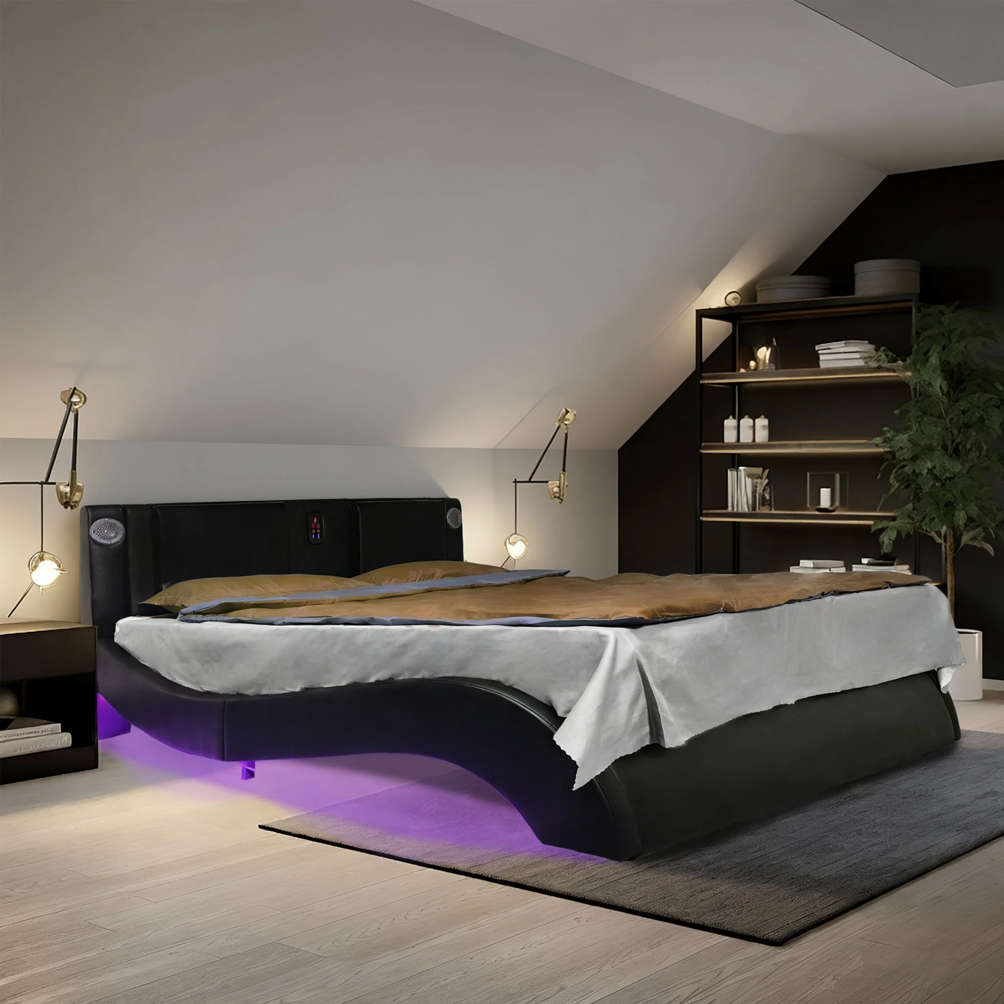 Platform Bed Frame With LED Lighting, tooth Music, Vibration Massage - Image 6