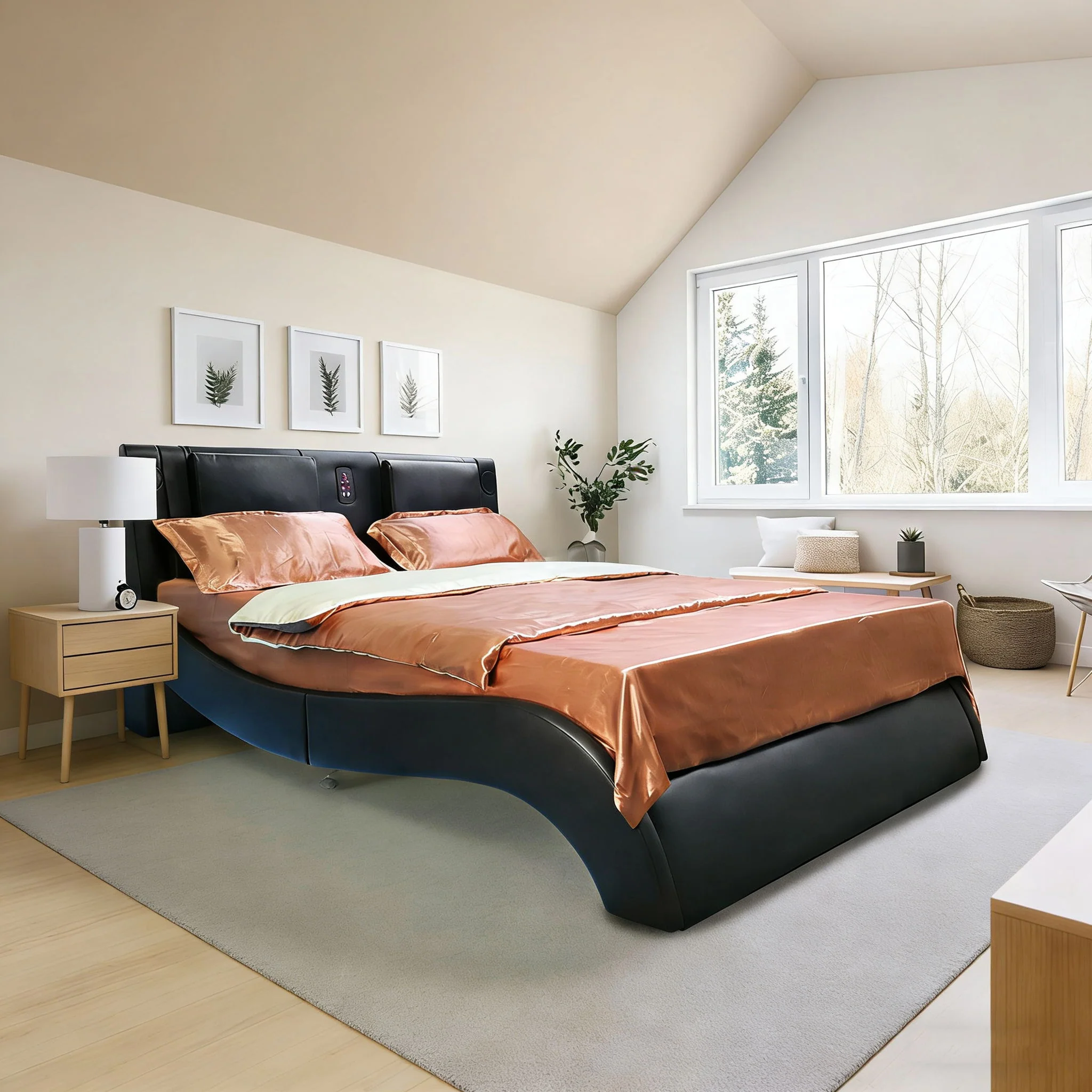 Platform Bed Frame With LED Lighting, tooth Music, Vibration Massage - Image 7