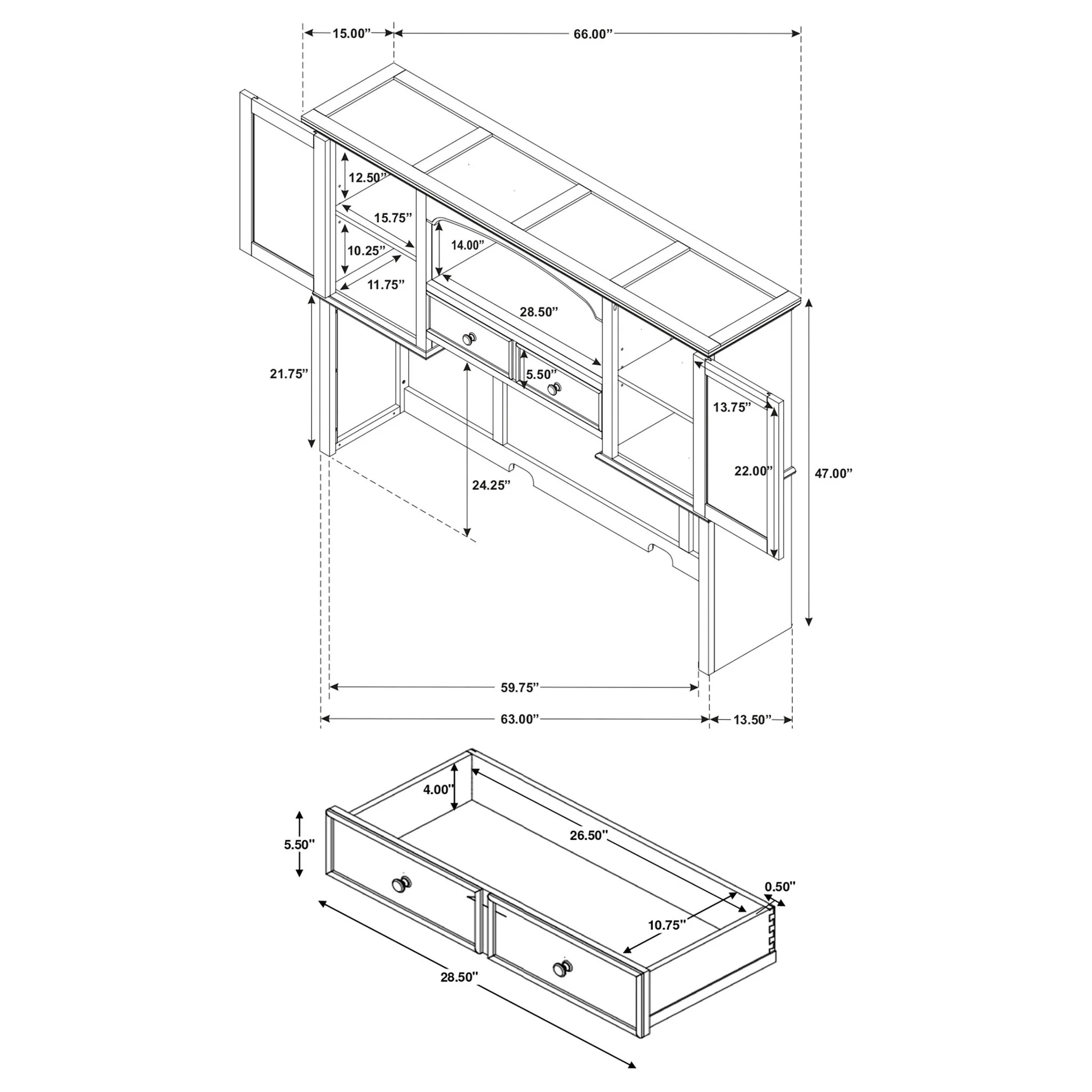 Stigham - 5 Drawer Credenza With Hutch - Oak - Image 3