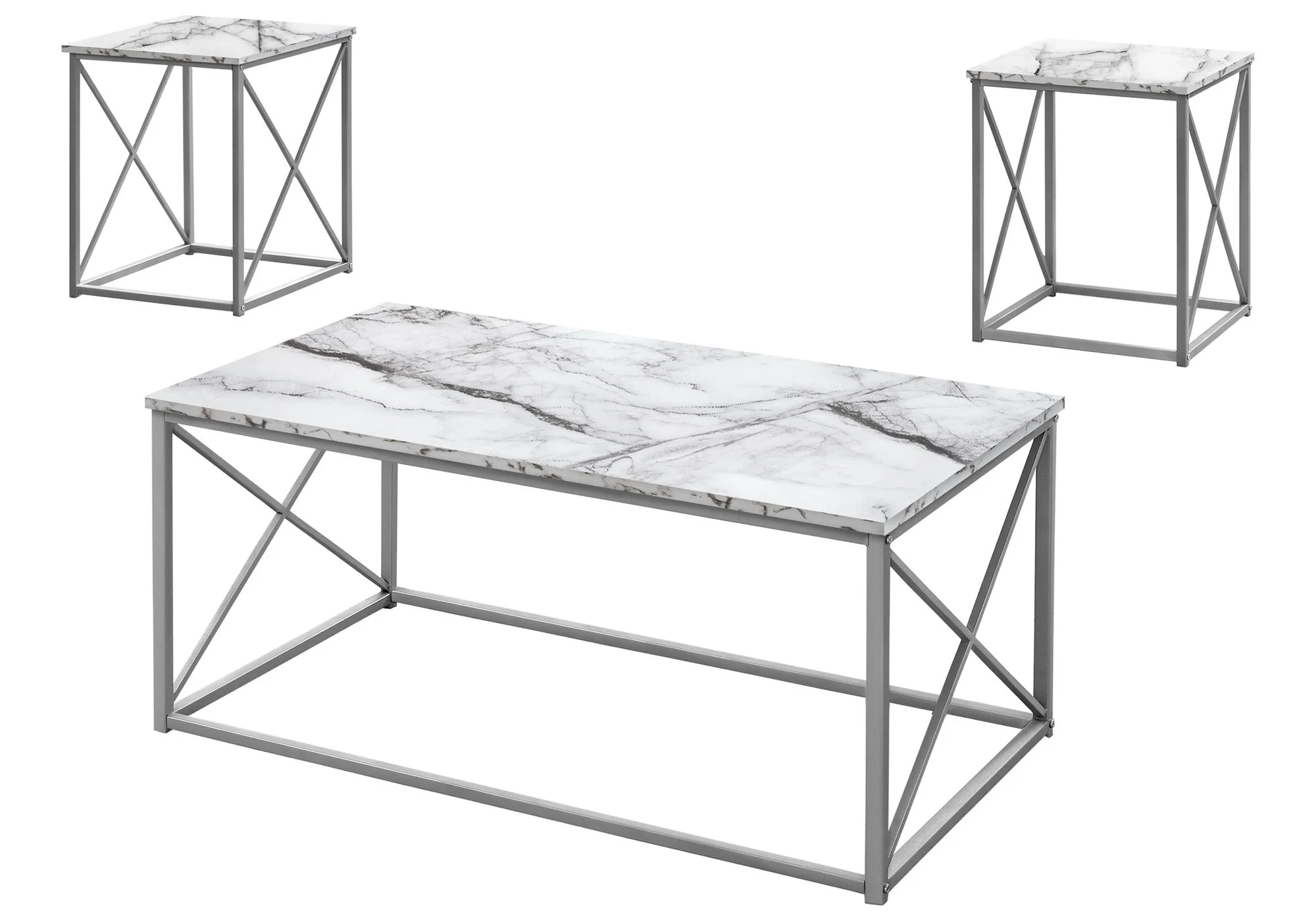 Table Set, Coffee, End, Side, Accent, Living Room, Marble Look Laminate, Contemporary & Modern (Set of 3) - Image 3