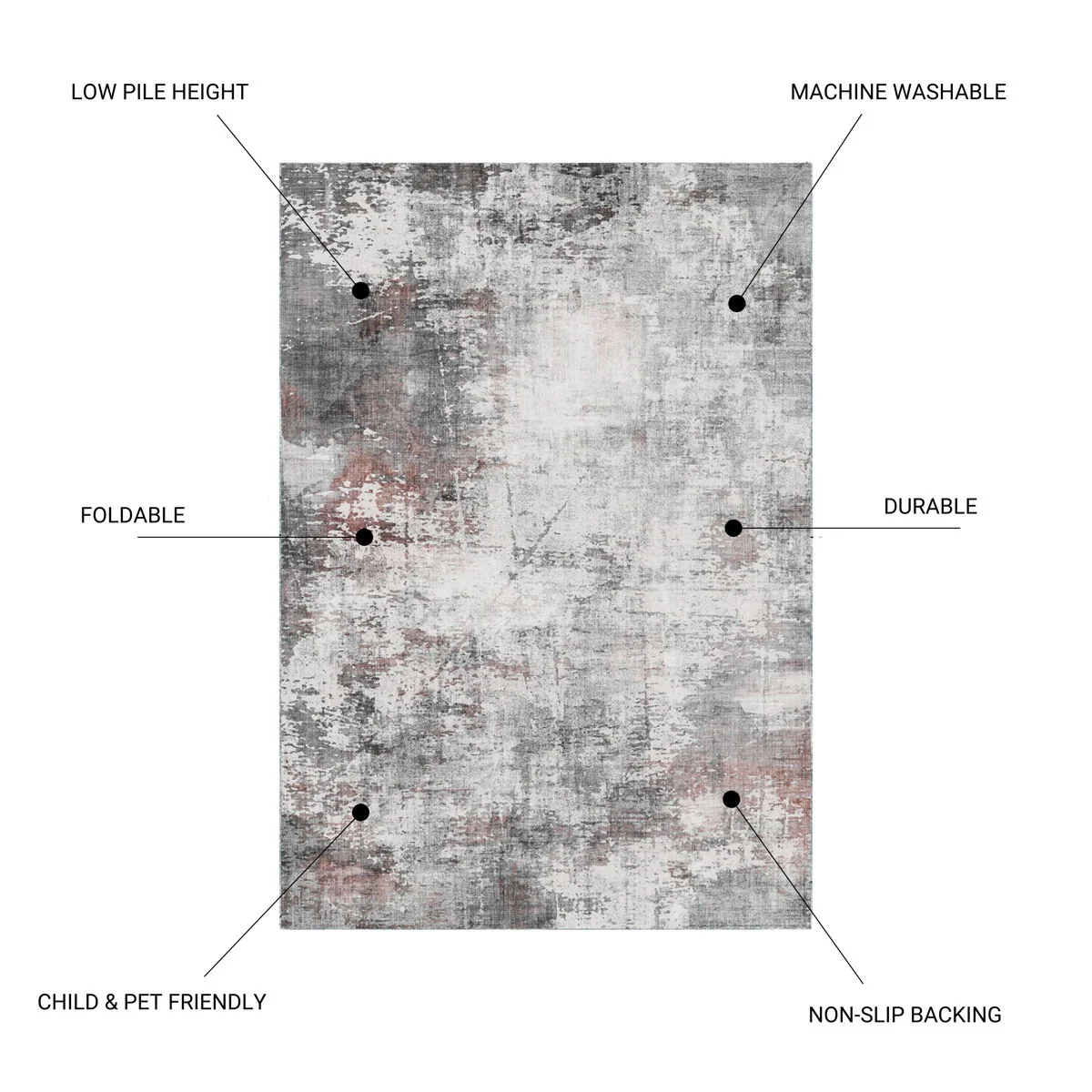 Toucan - 5' X 7' Washable Non - Slip Area Rug - Ivory / Dark Gray - Image 3