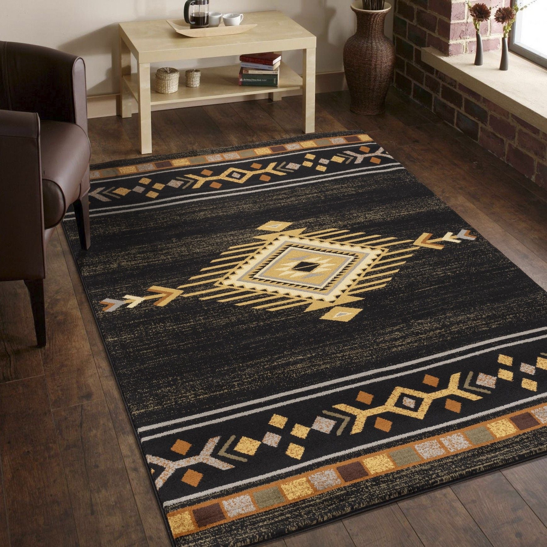 Tribes - 2'7" X 7'3" Southwest Area Rug Polypropylene - Black - Image 3