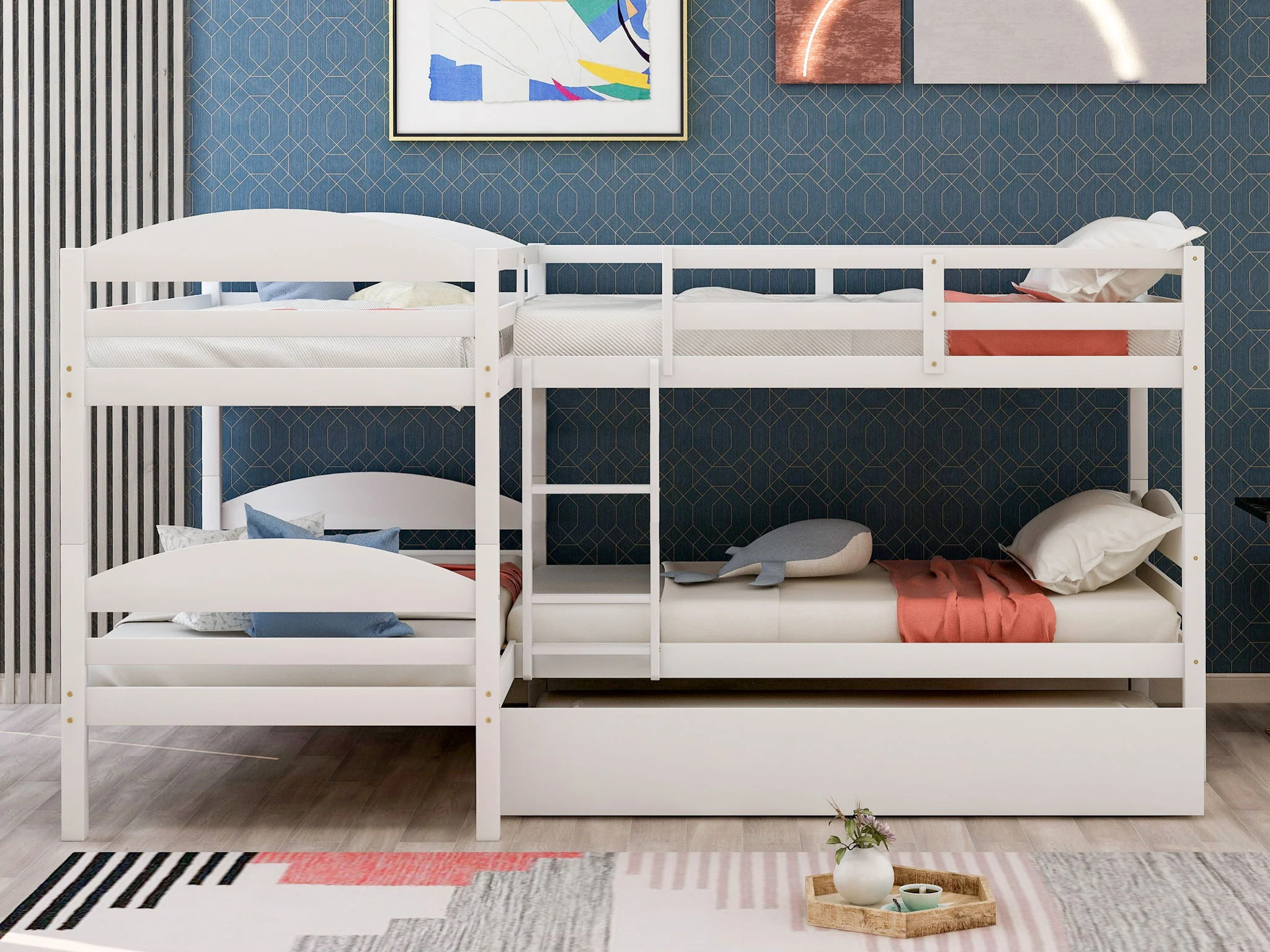 Twin L-Shaped Bunk Bed With Trundle - White - Image 4