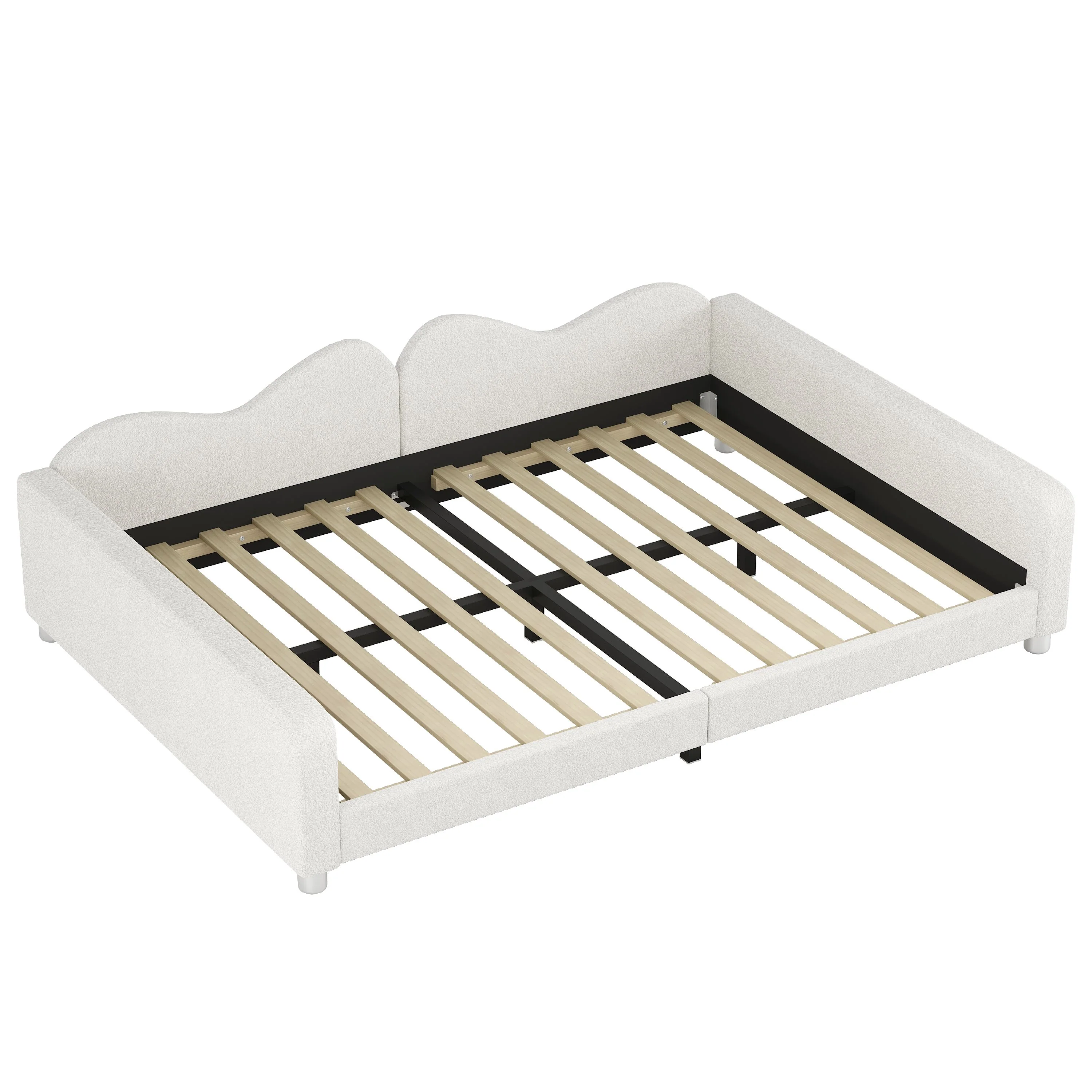 Upholstered Daybed, Sherpa Fabric Sofabed With Cloud-Shaped Backrest - Image 16