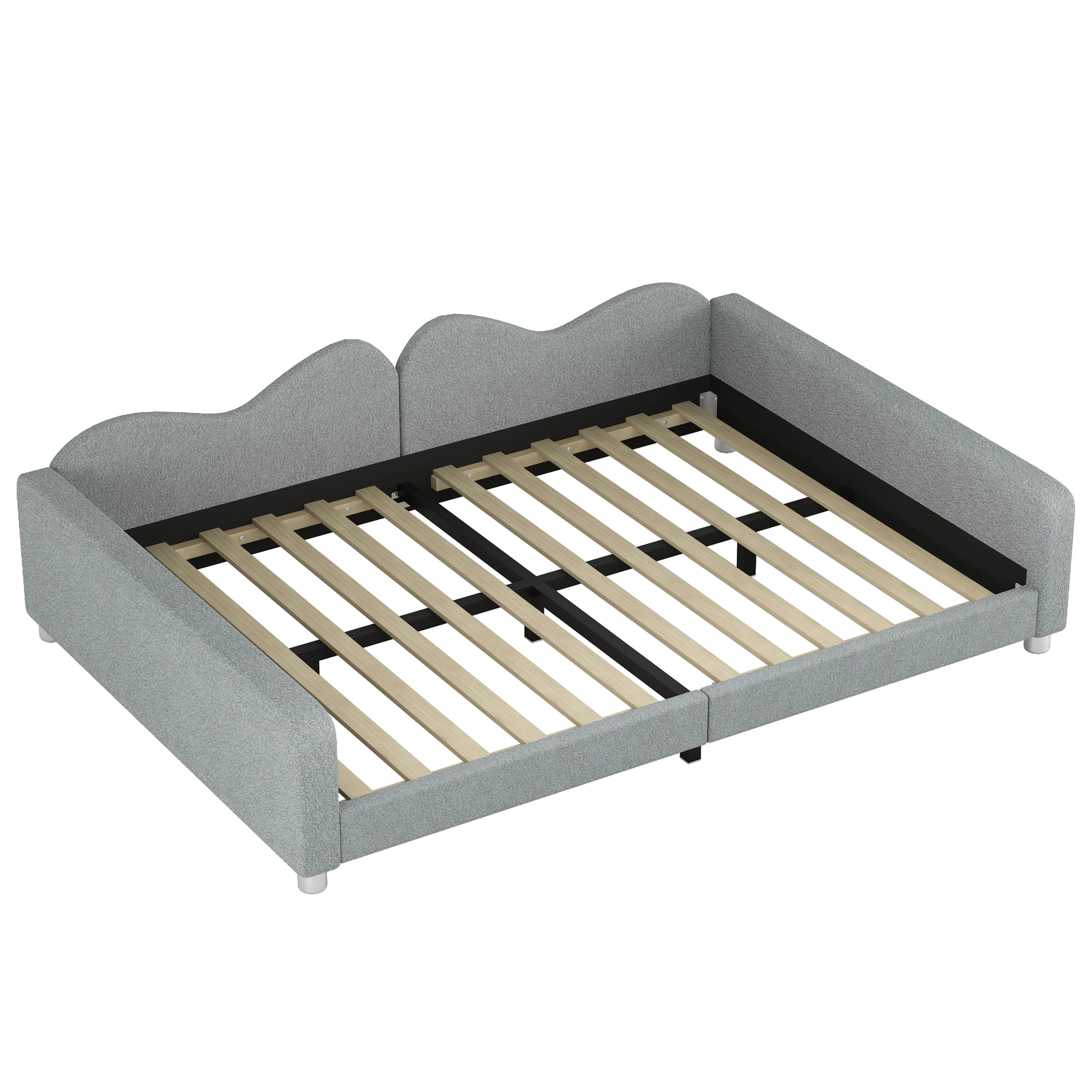 Upholstered Daybed, Sherpa Fabric Sofabed With Cloud-Shaped Backrest - Image 18