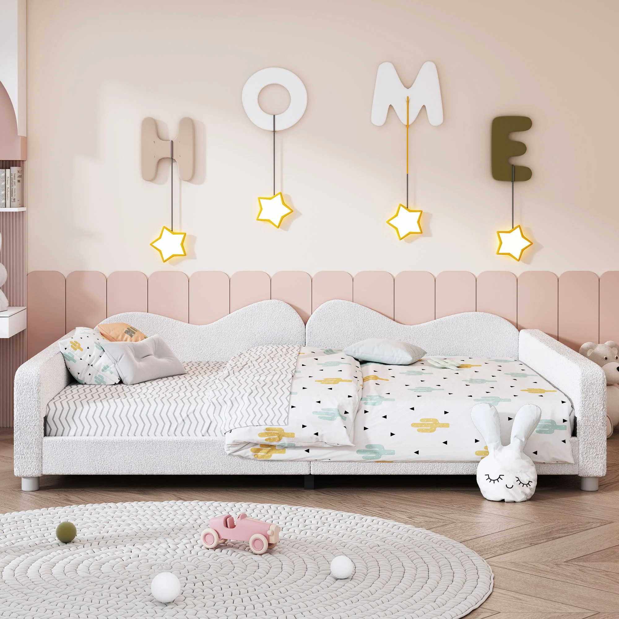 Upholstered Daybed, Sherpa Fabric Sofabed With Cloud-Shaped Backrest - Image 2