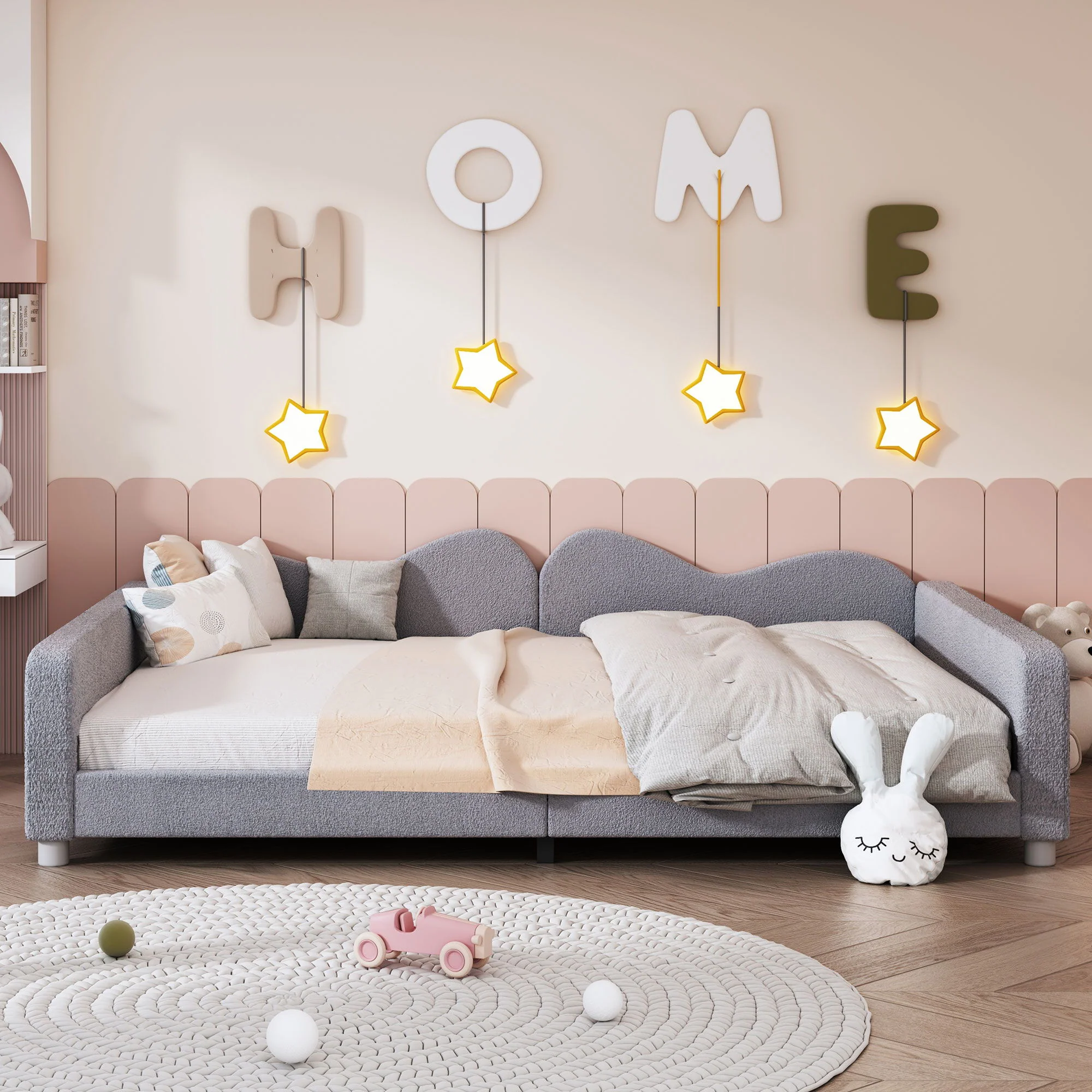 Upholstered Daybed, Sherpa Fabric Sofabed With Cloud-Shaped Backrest - Image 6