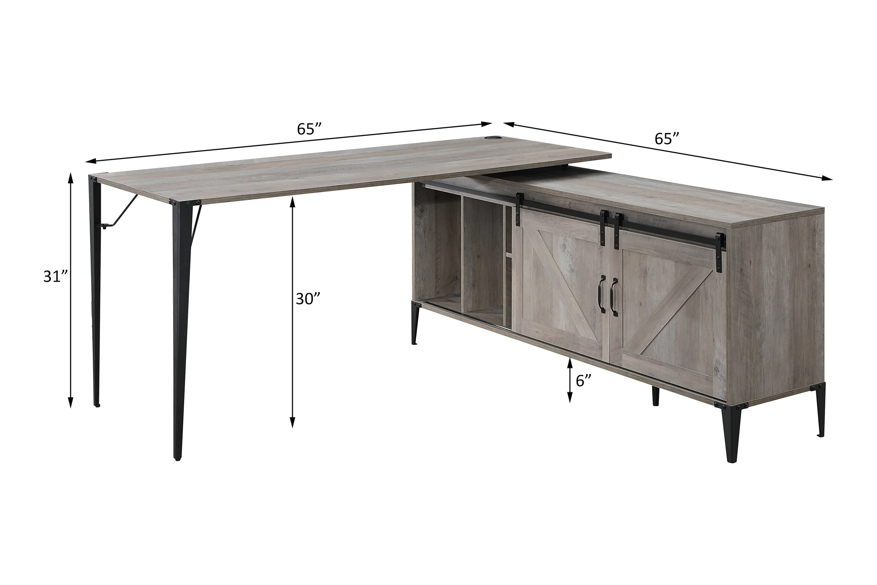 Zakawani - Writing Desk With A Cabinet - Gray Oak / Black - Image 3